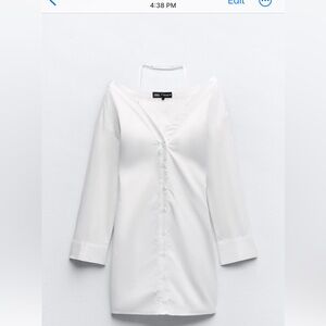 ZARA White Button-Down V-Neck Shirt Dress